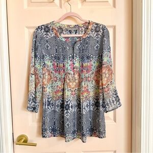 Colorful semi sheer Daniel Rainn top